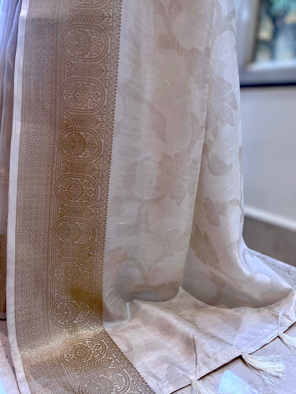 Classic White Golden Zari Saree