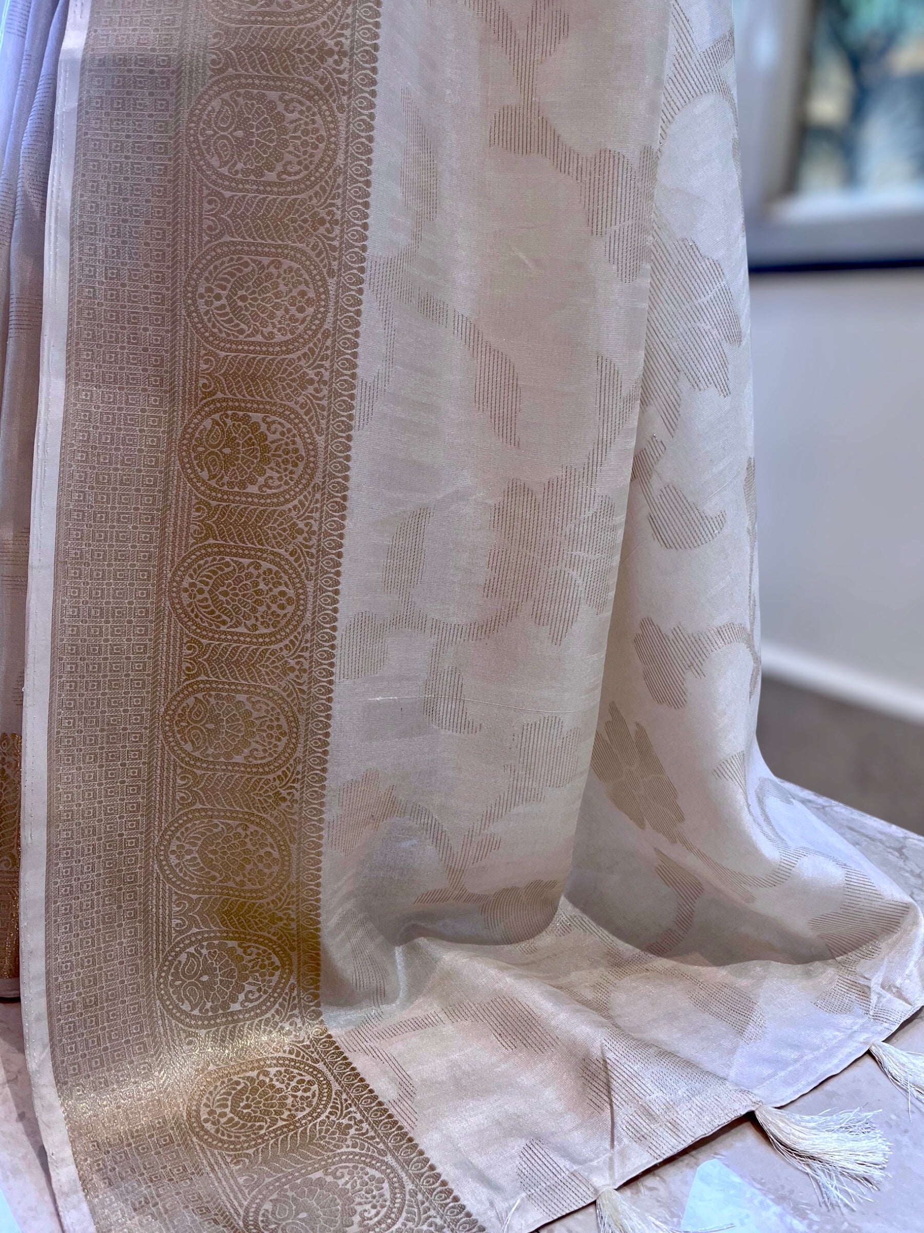 Classic White Golden Zari Saree