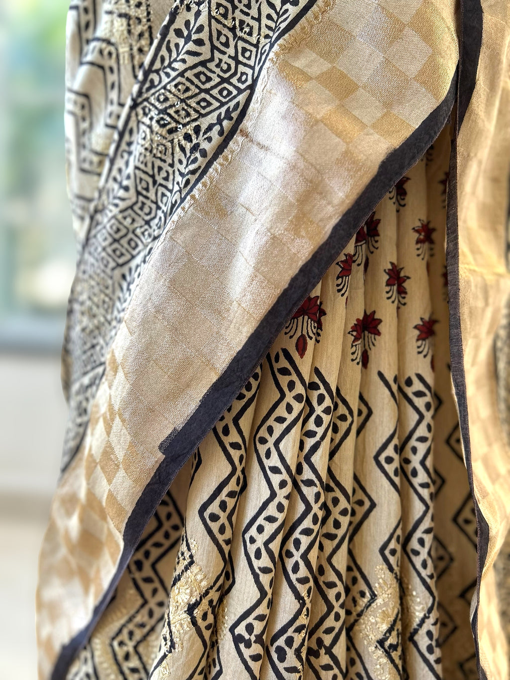 Zig-zag pure soft chanderi cotton saree