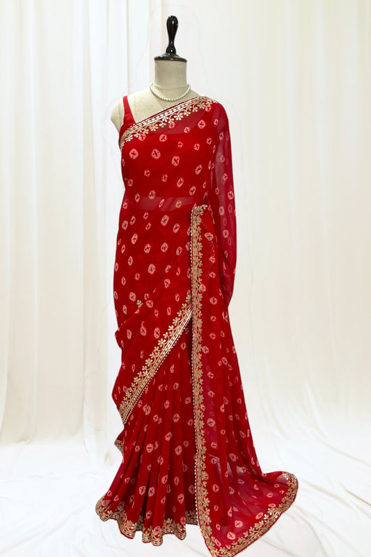 Bandhej georgette saree - Red