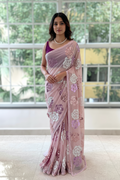 Rose sequins georgette saree - Baby pink