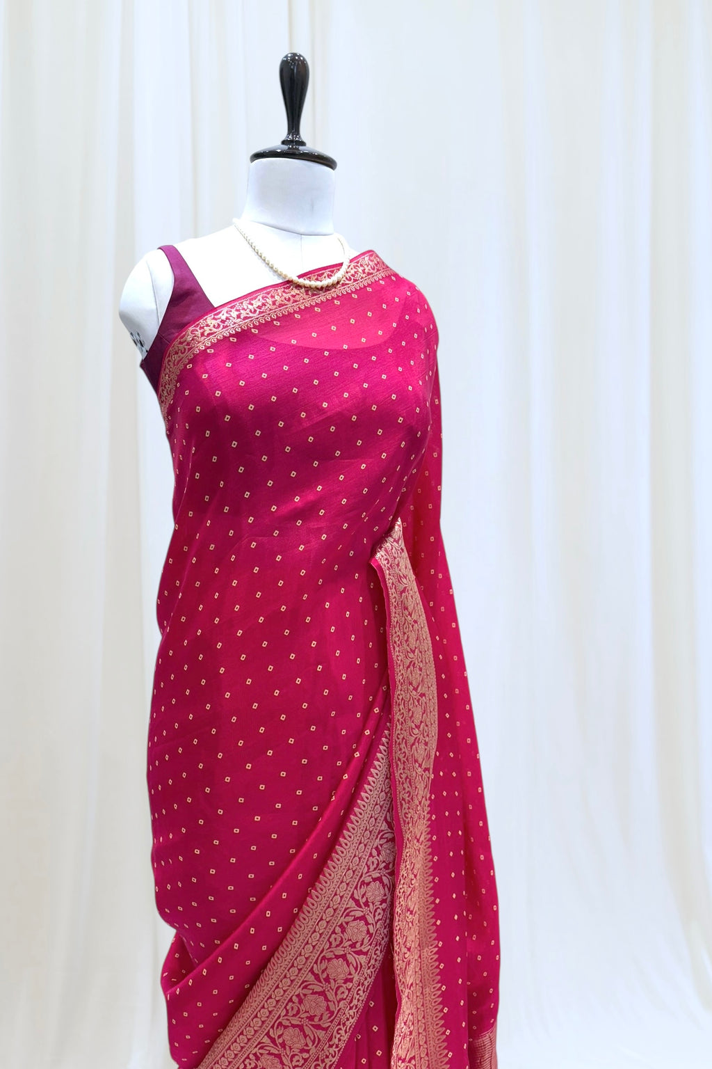 Bandhani print soft organza saree - Pink