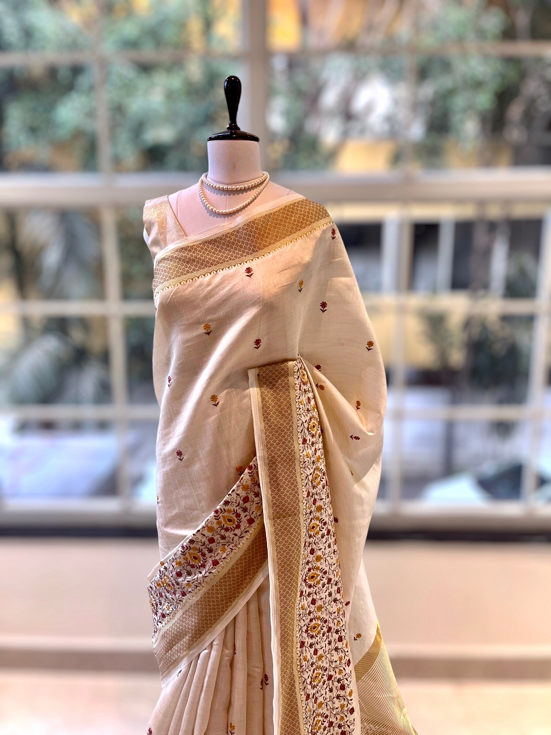 Being embroidered zari saree - Floral