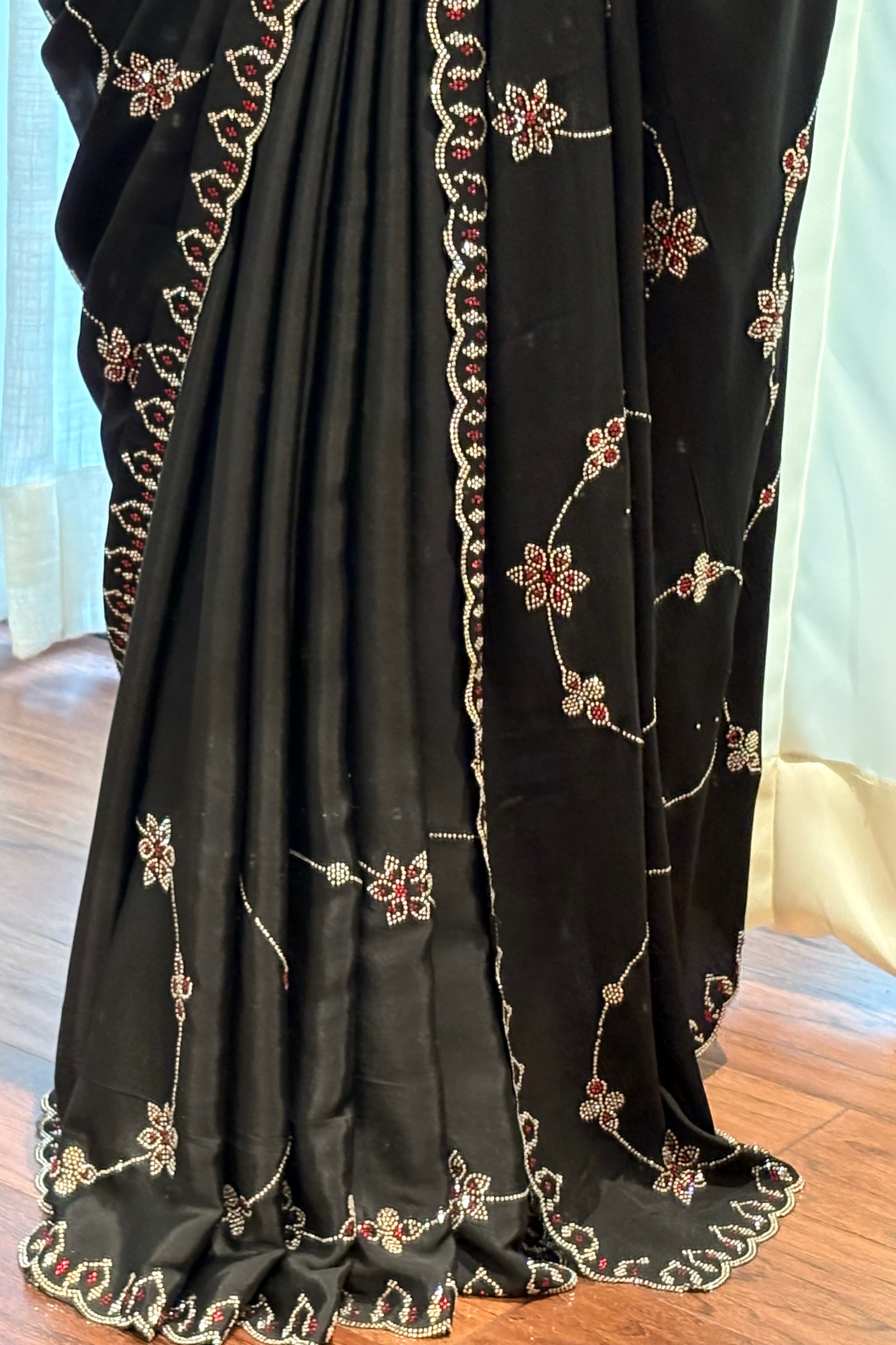 Black jewellery work saree