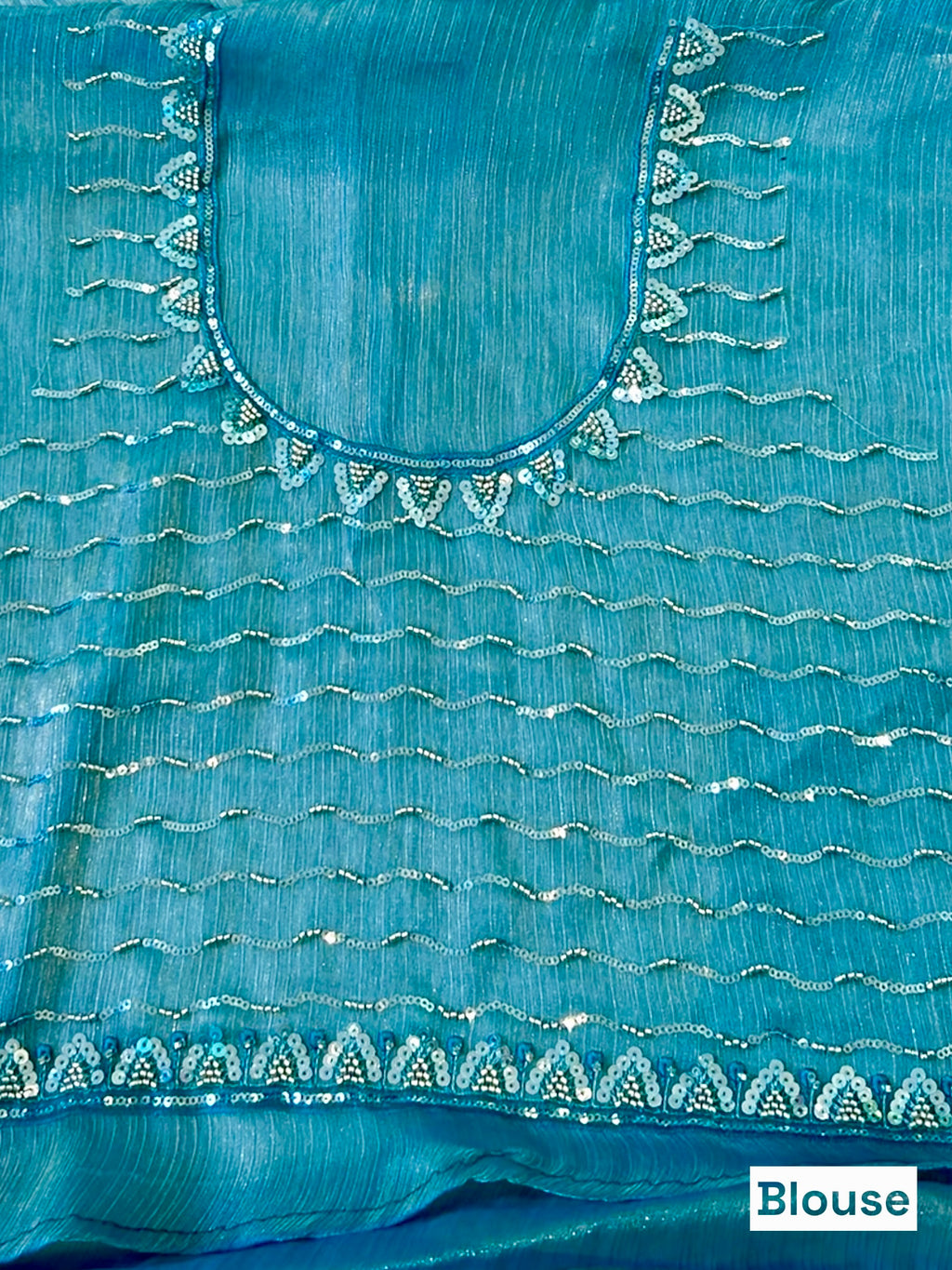 Shimmer Chiffon Embellished Saree - Blue