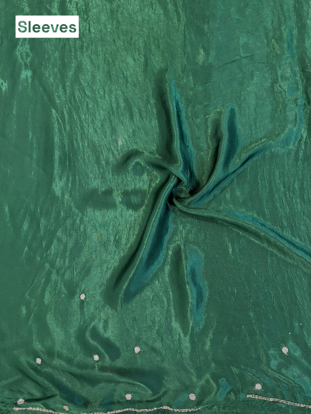 Modal satin mirror work saree - Bottle green