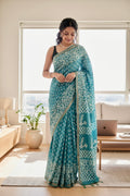 Muslin cotton saree - Powder Blue