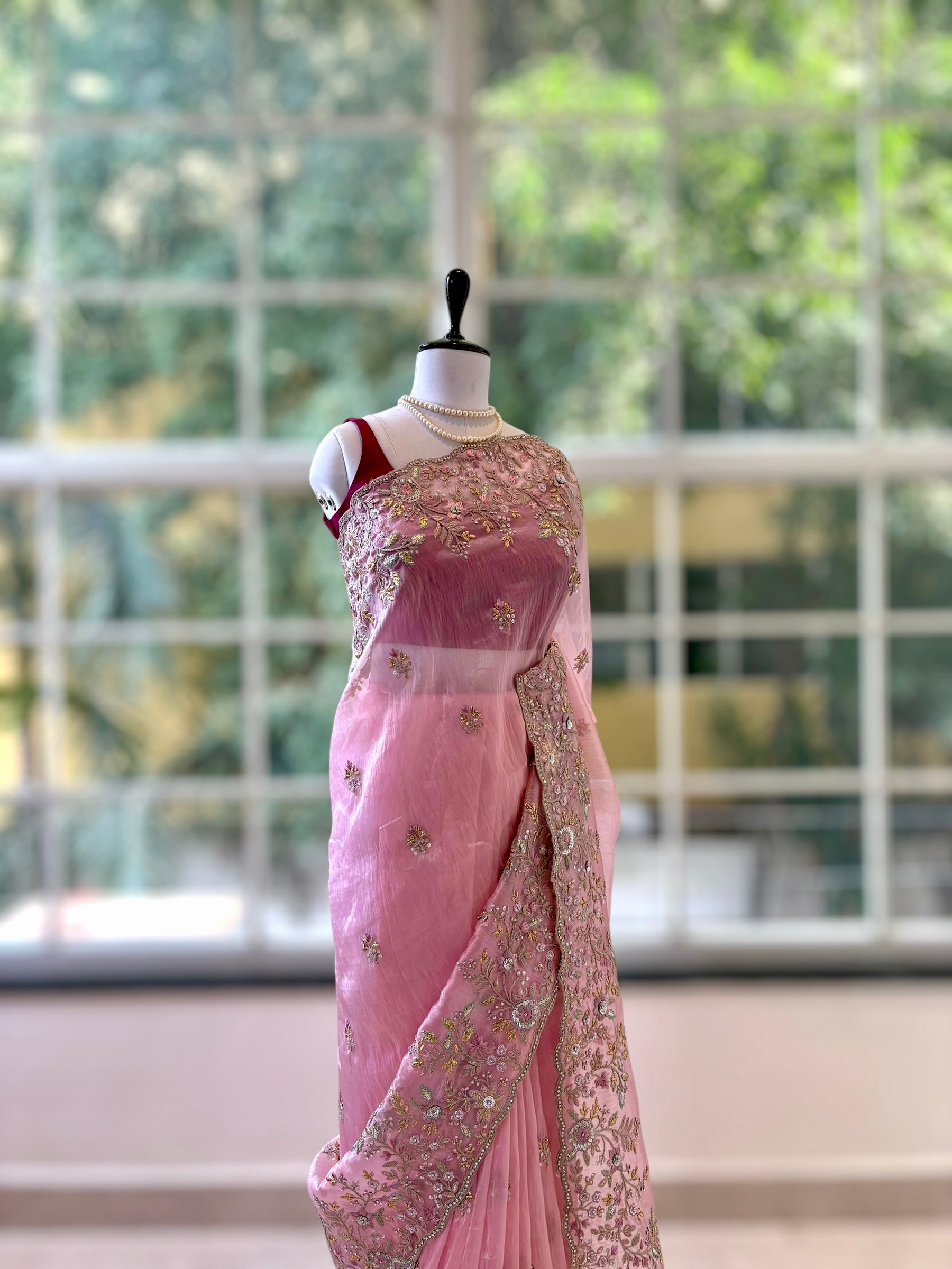 Pink Organza Embellished Saree
