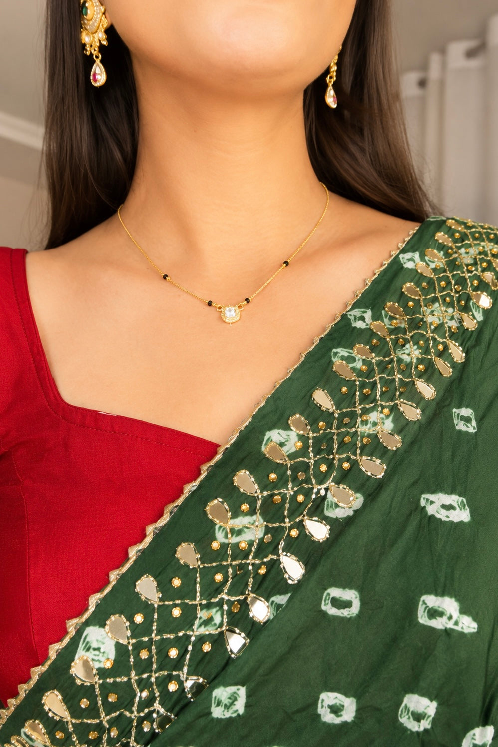 Pure viscose bandhani saree - Green