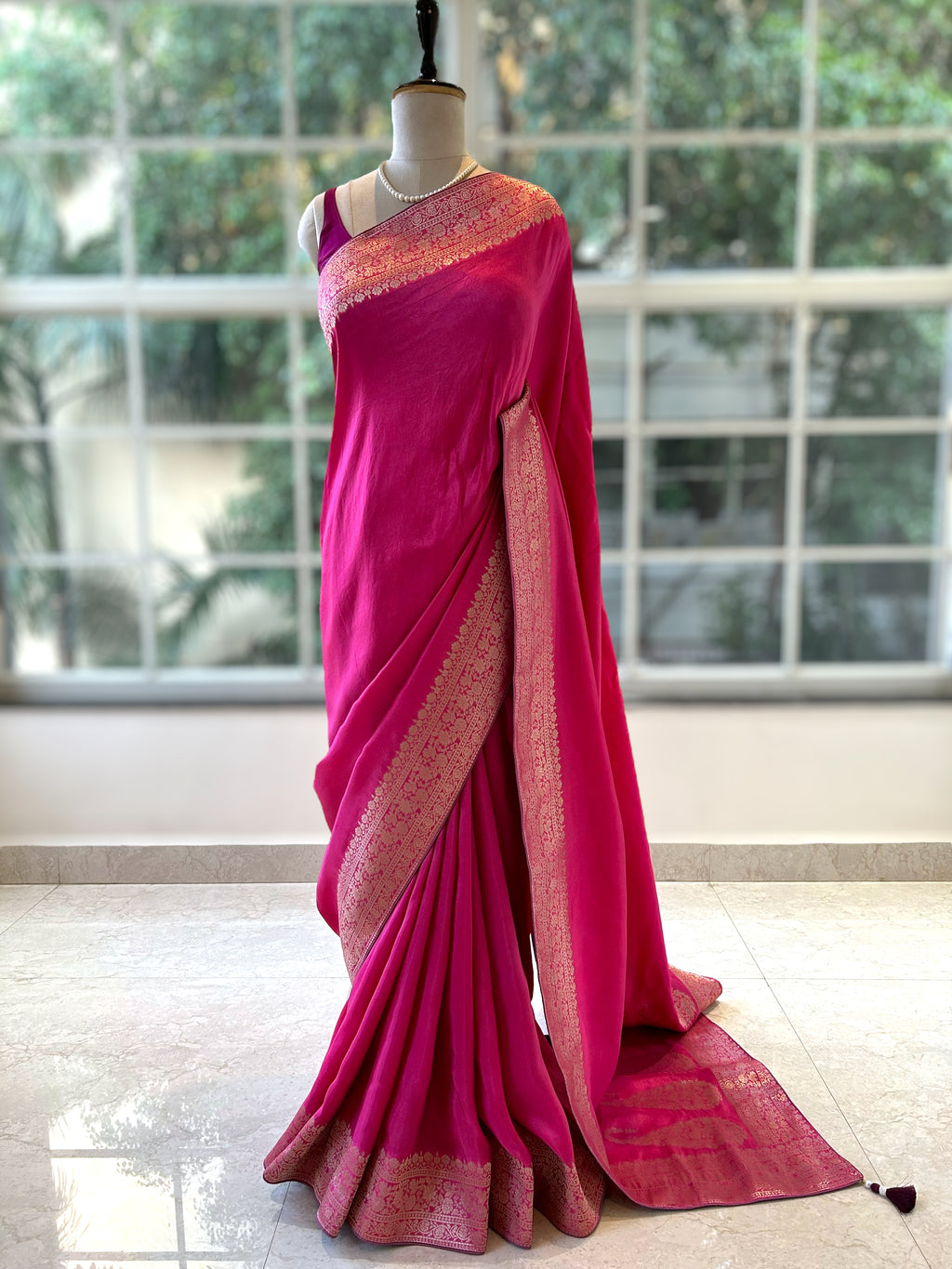 Pink pure dola silk saree