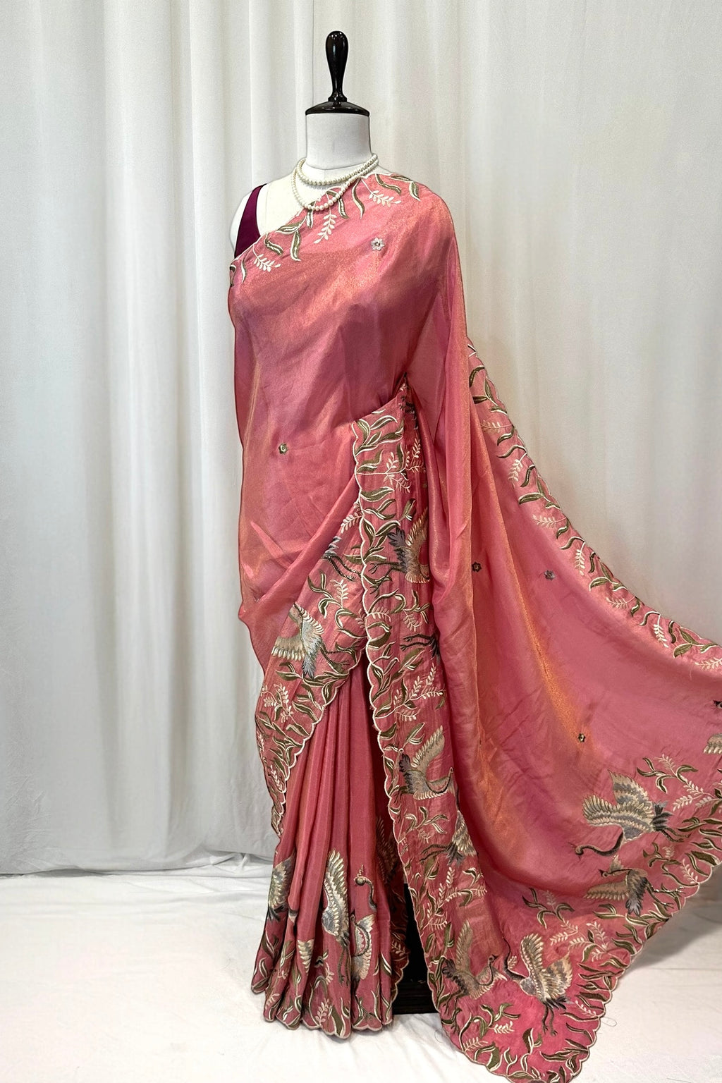 Tissue embroidered saree - Pink
