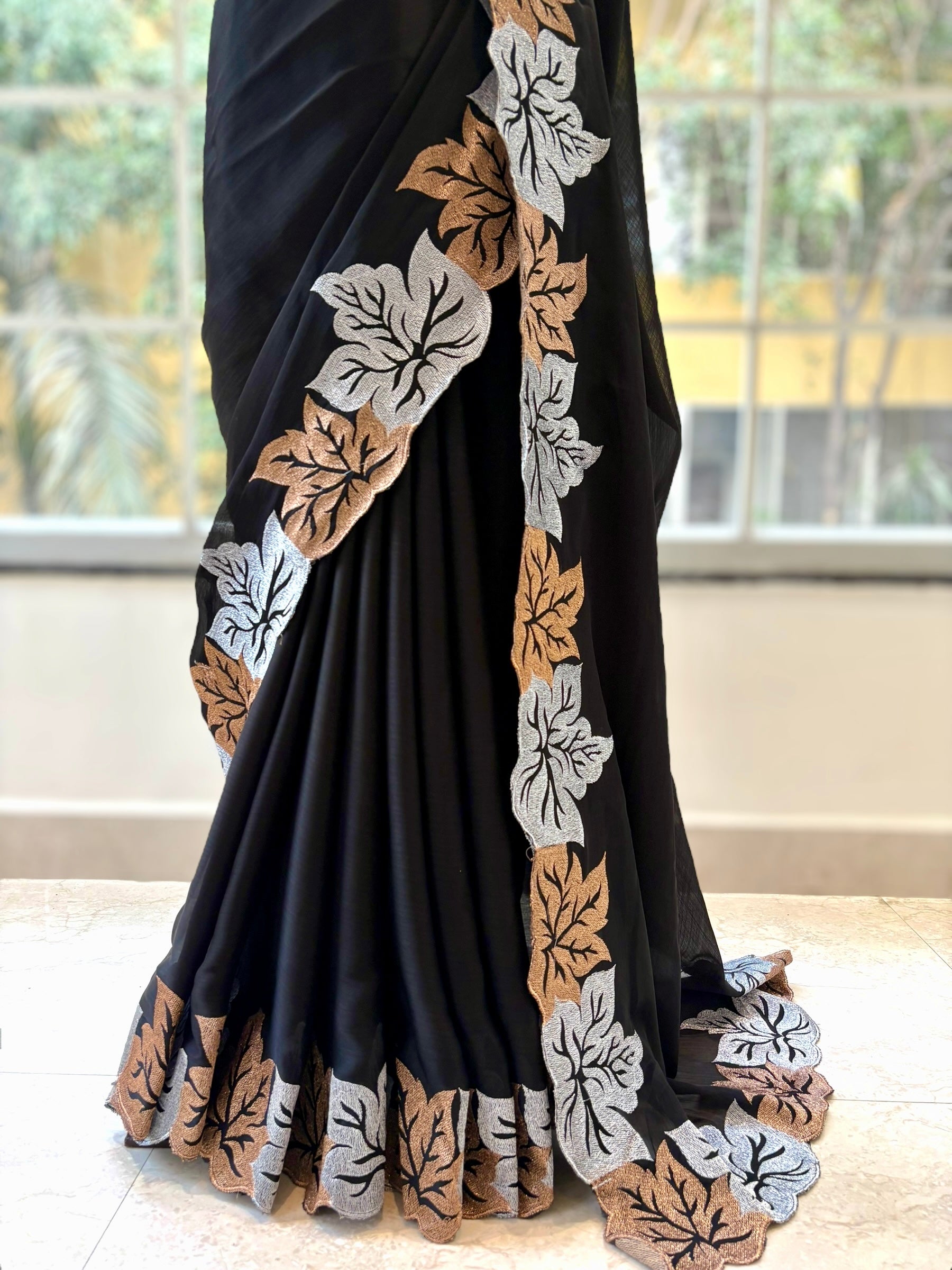 Black leafy designer saree