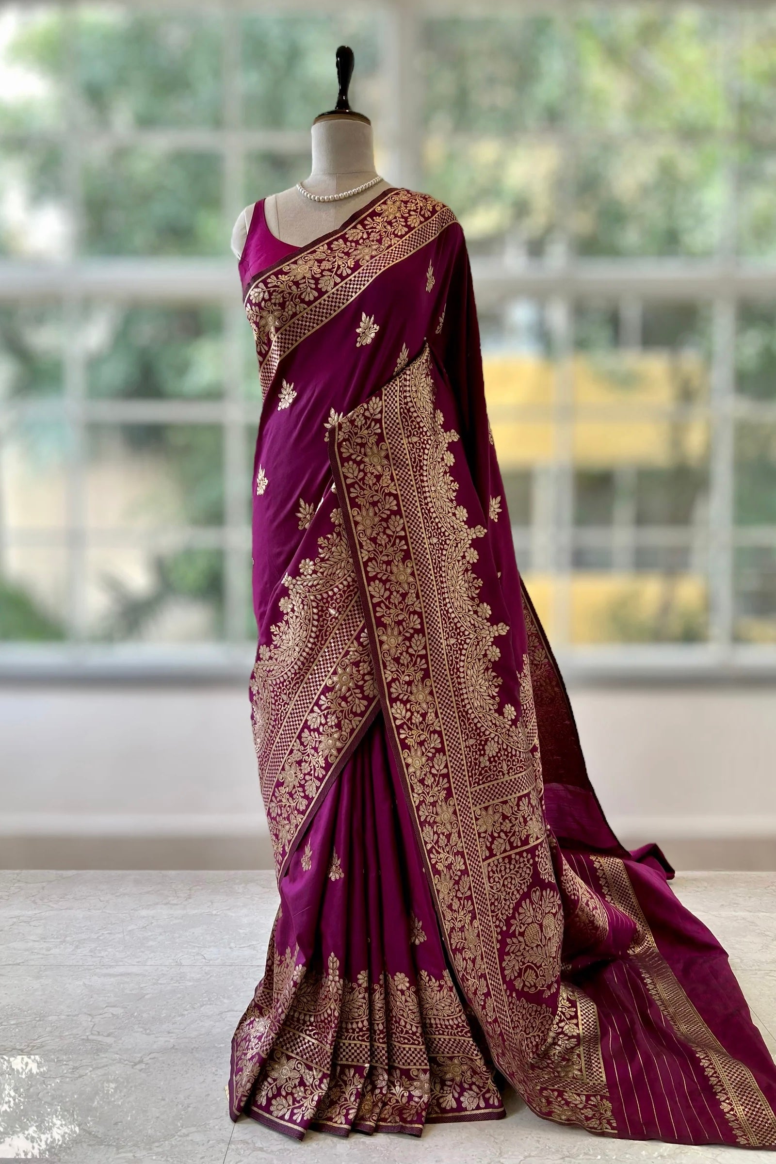 Wine zariwork soft silk saree