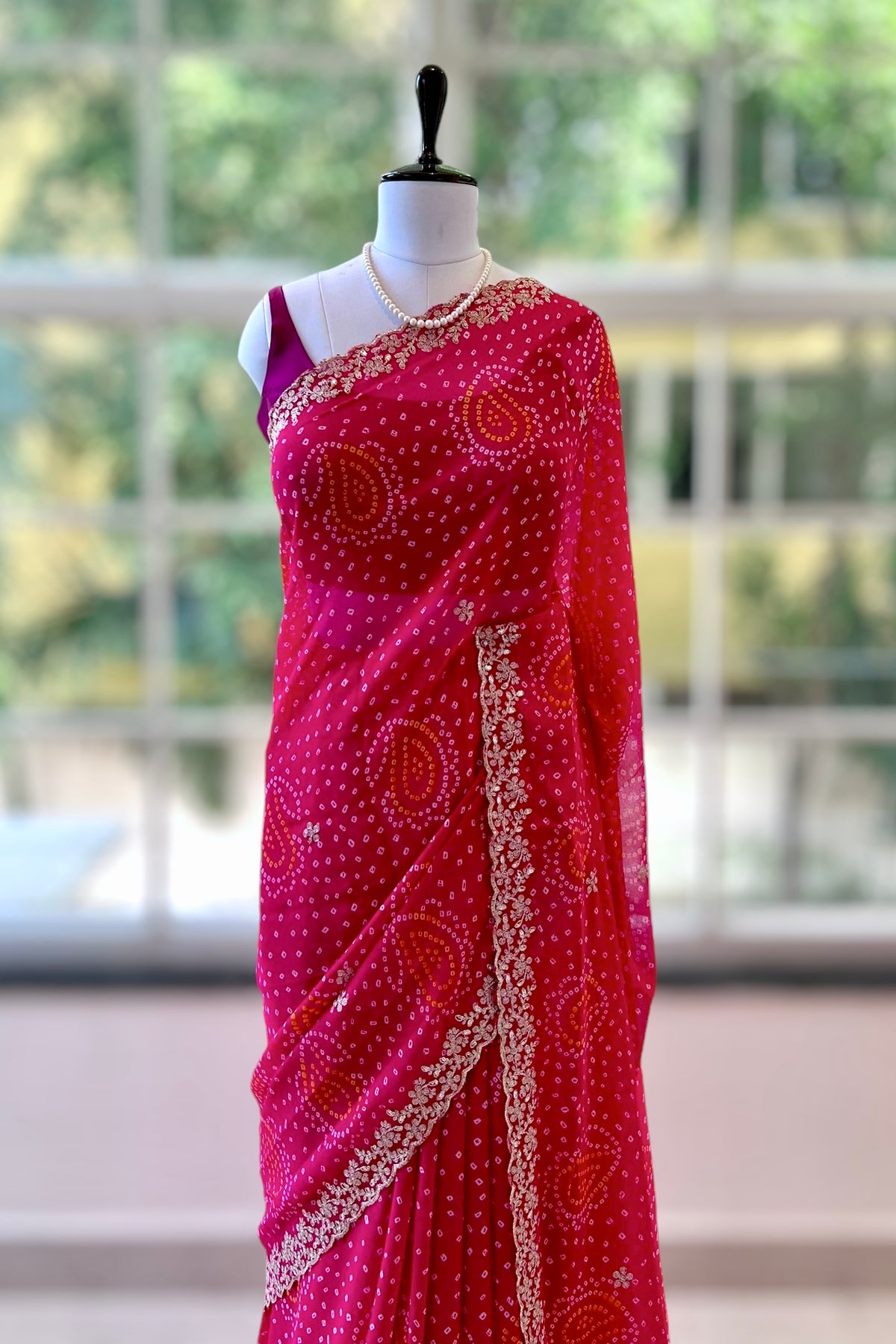 Georgette bandhani saree - Pink