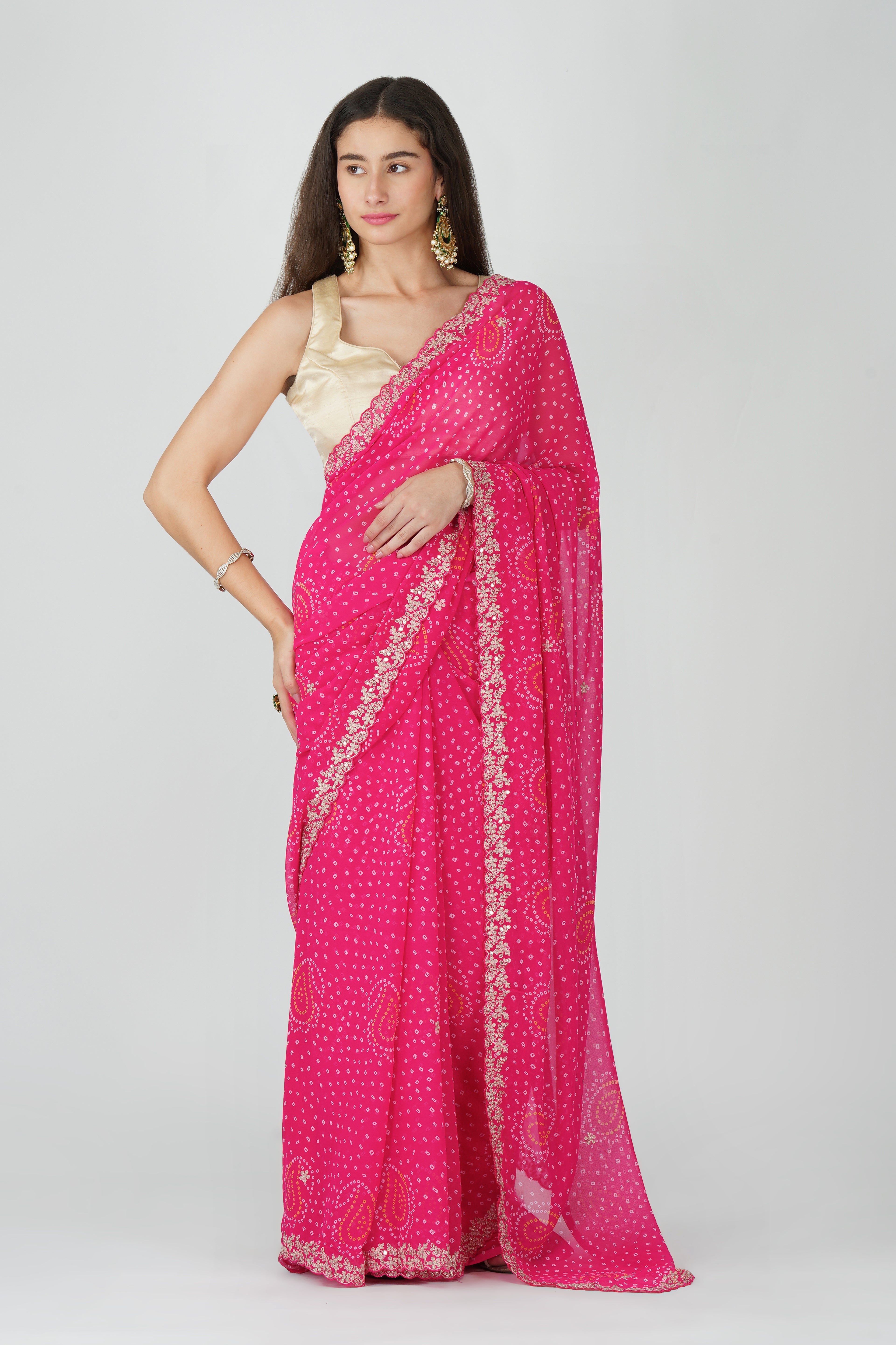 Georgette bandhani saree - Pink