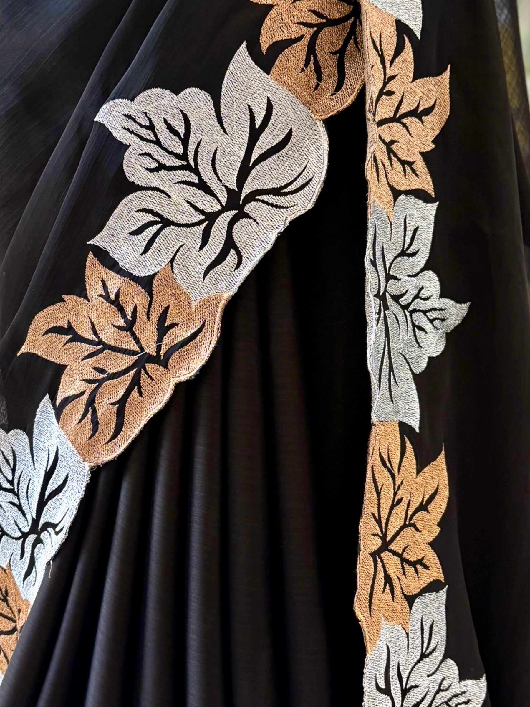 Black leafy designer saree