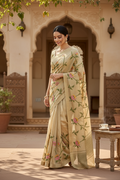Golden resham work zari saree