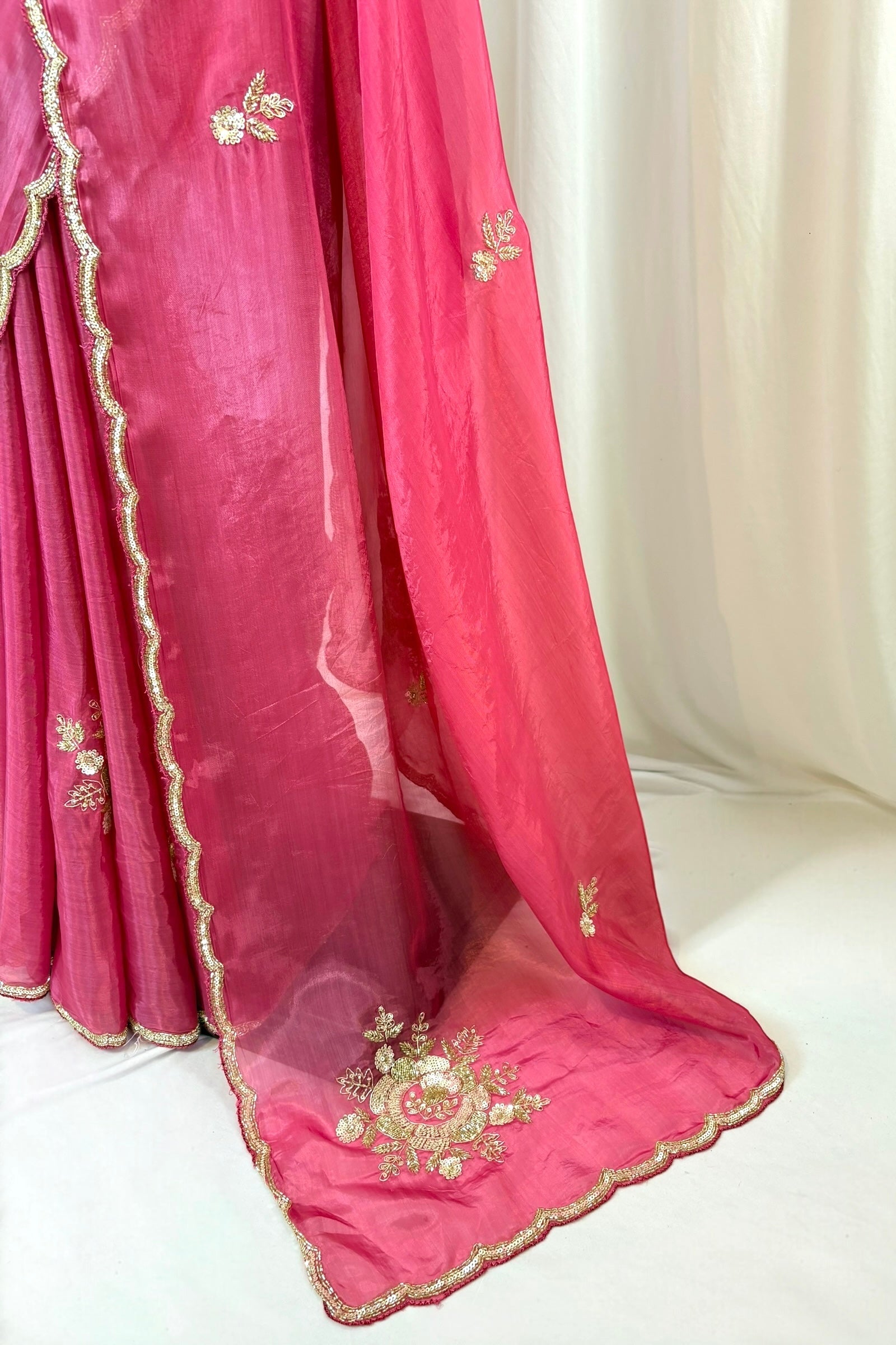 Pure organza sequins saree - Onion Pink