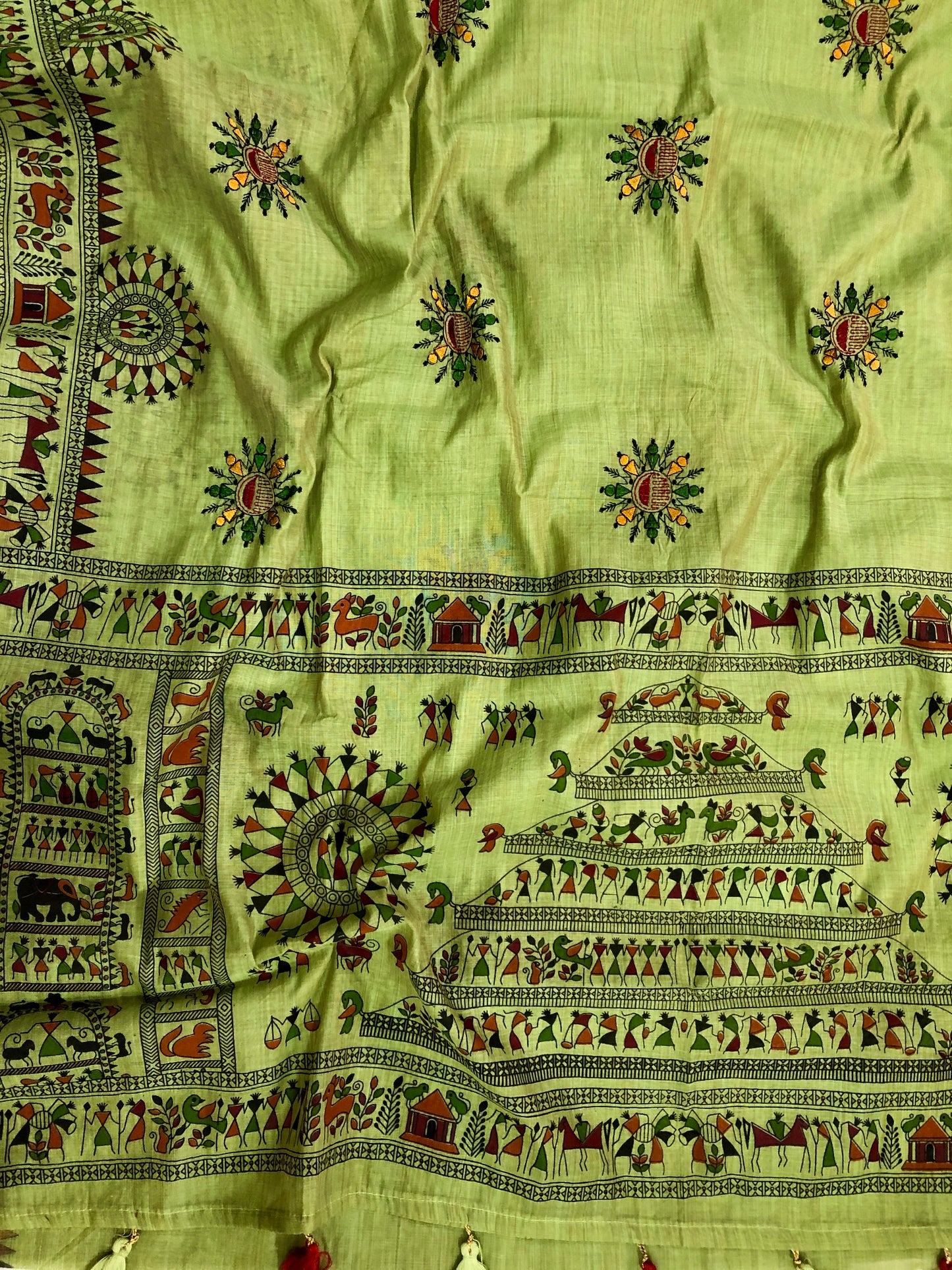 Embroidered Cotton Saree - Green