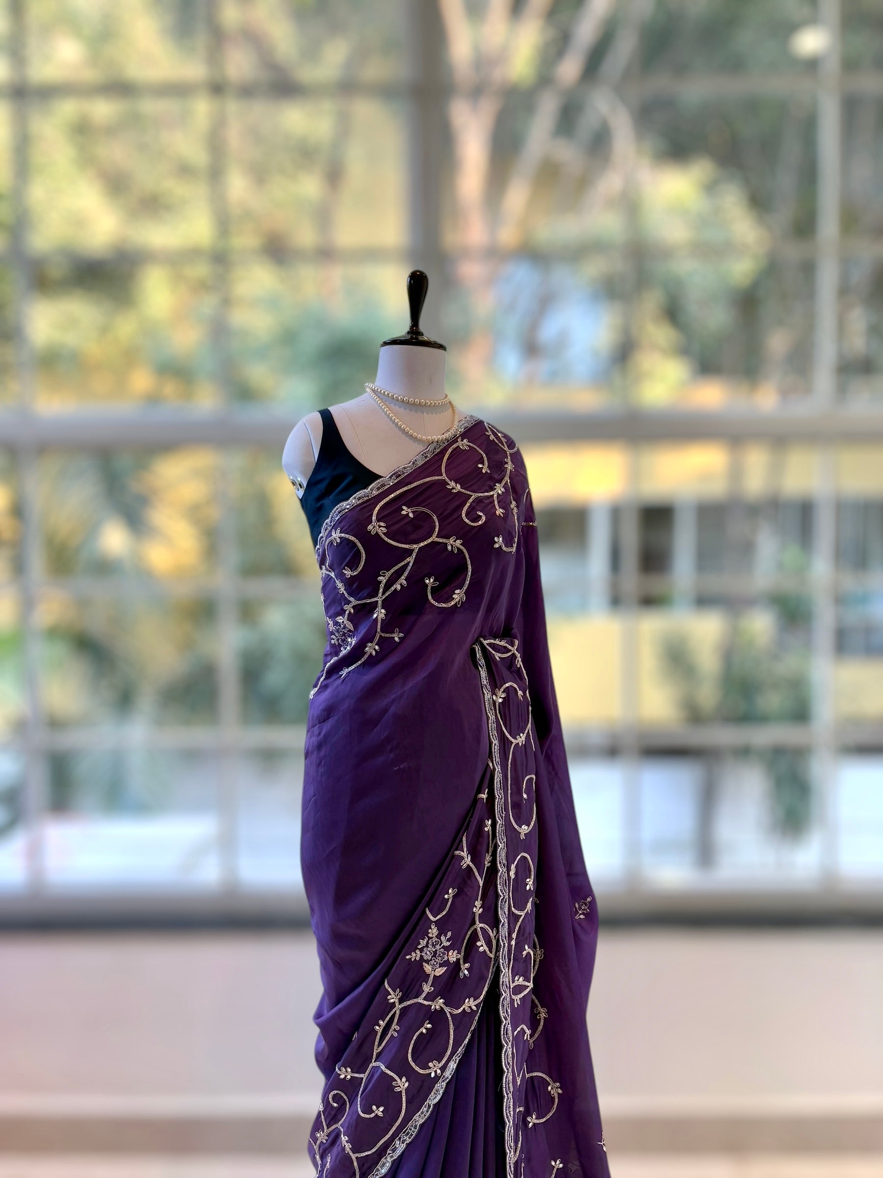 Ho silk embellished saree - Violet