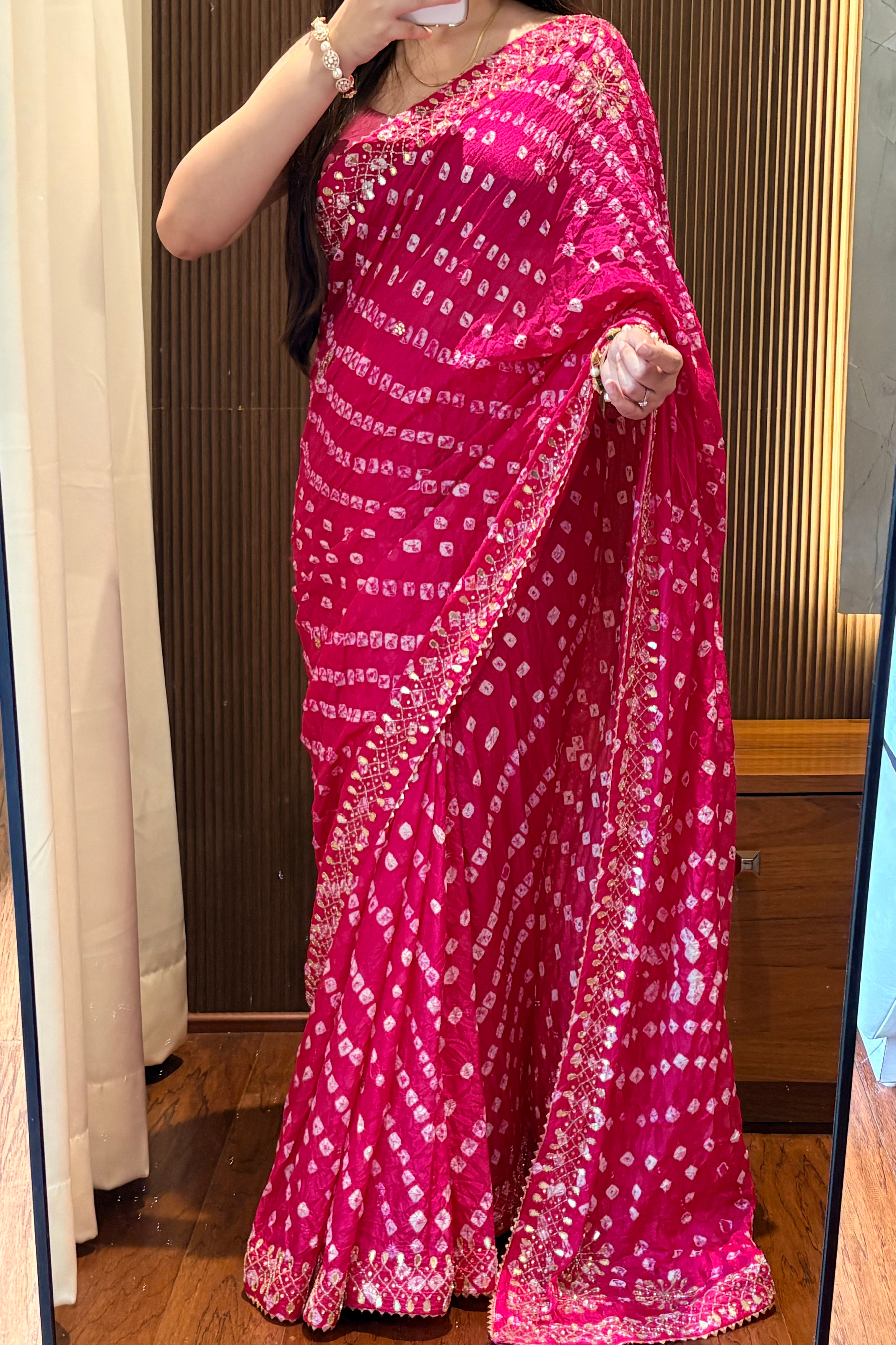 Pure viscose bandhani saree - Ruby Pink