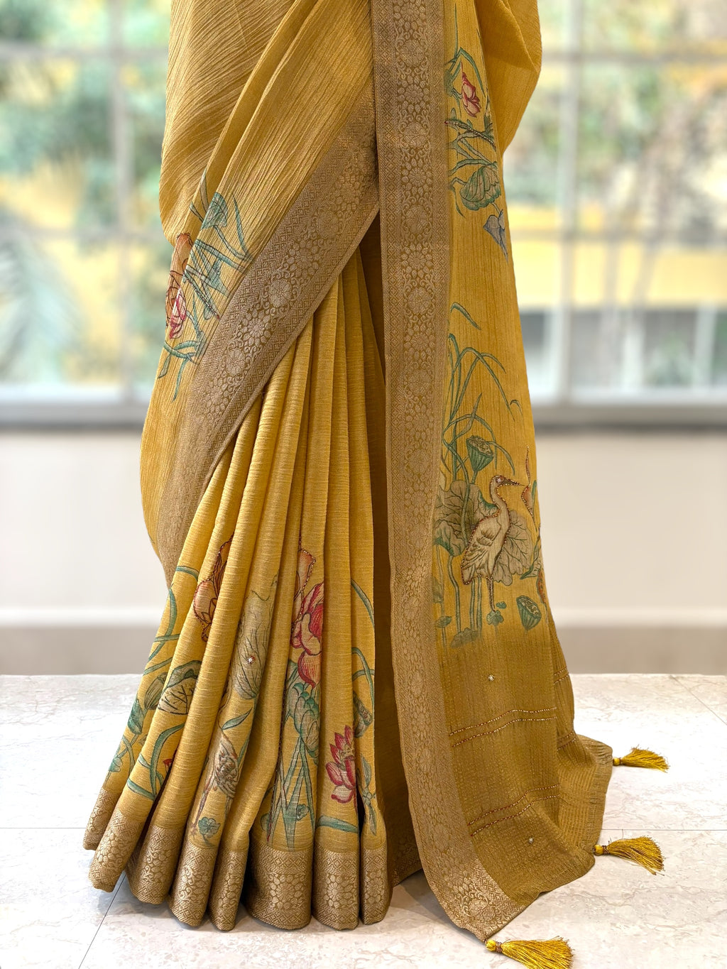 Diamond chiffon saree - Yellow