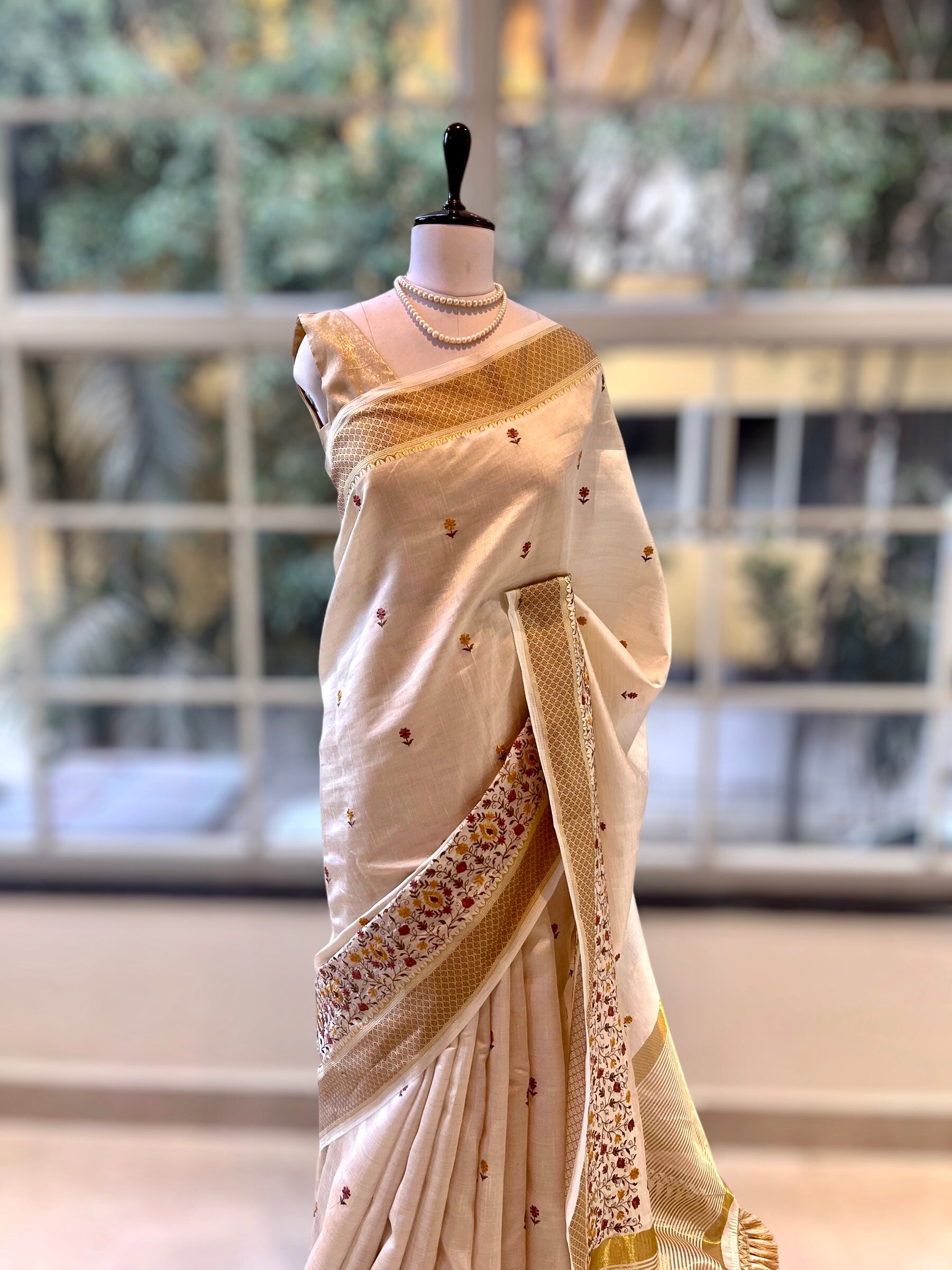 Being embroidered zari saree - Floral