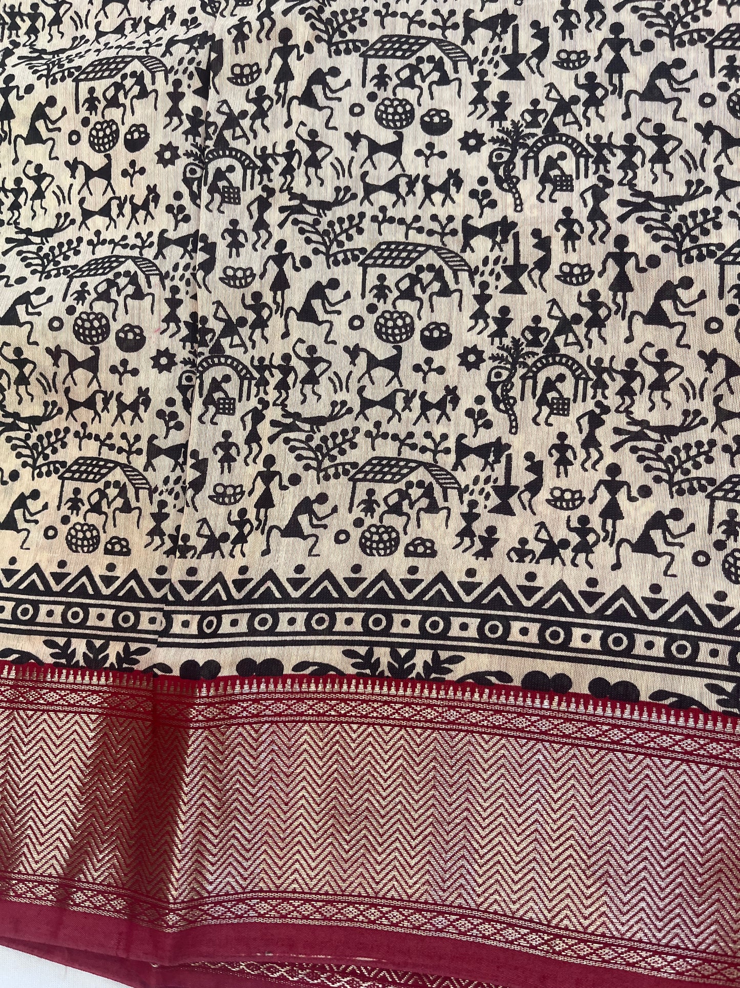 Viscose cotton saree - White