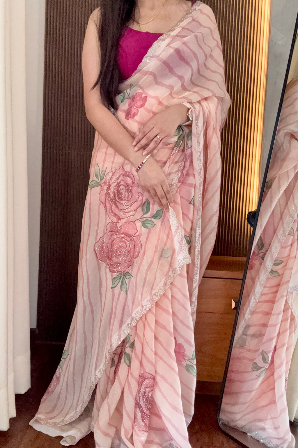 Digital print floral fendy chiffon saree - Blush Pink