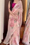 Digital print floral fendy chiffon saree - Blush Pink