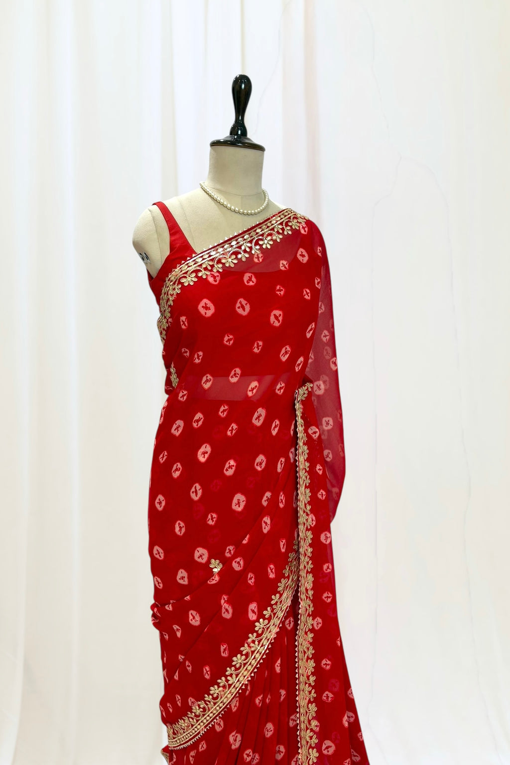 Bandhej georgette saree - Red