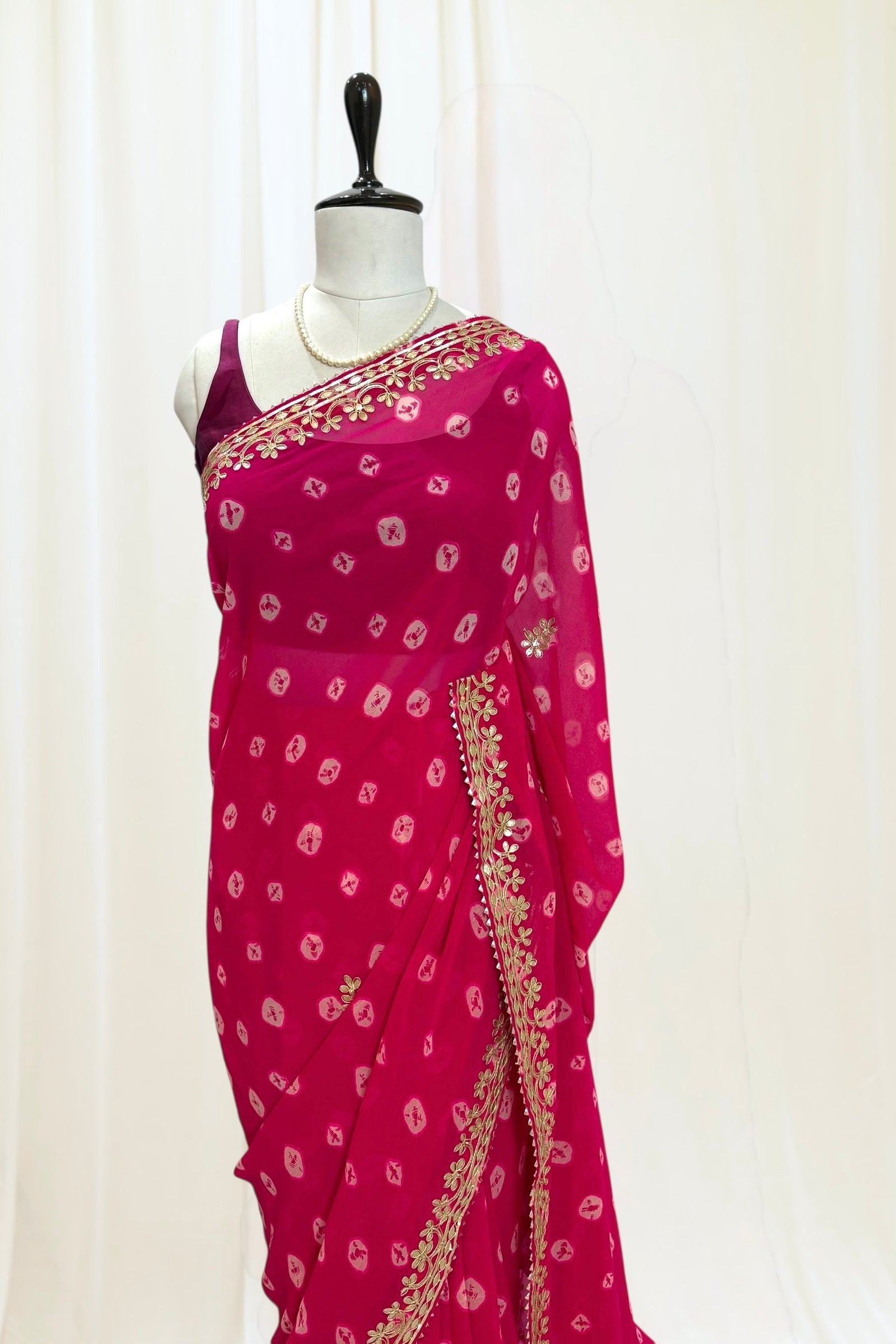 Bandhej georgette saree - Pink