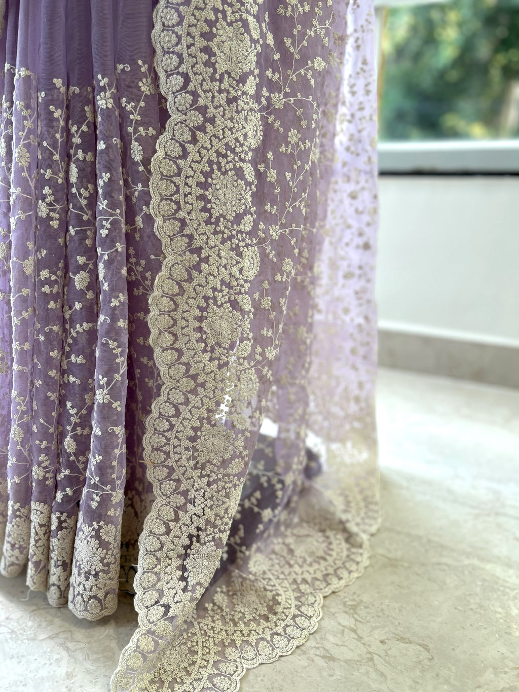 Lilac chiffon saree