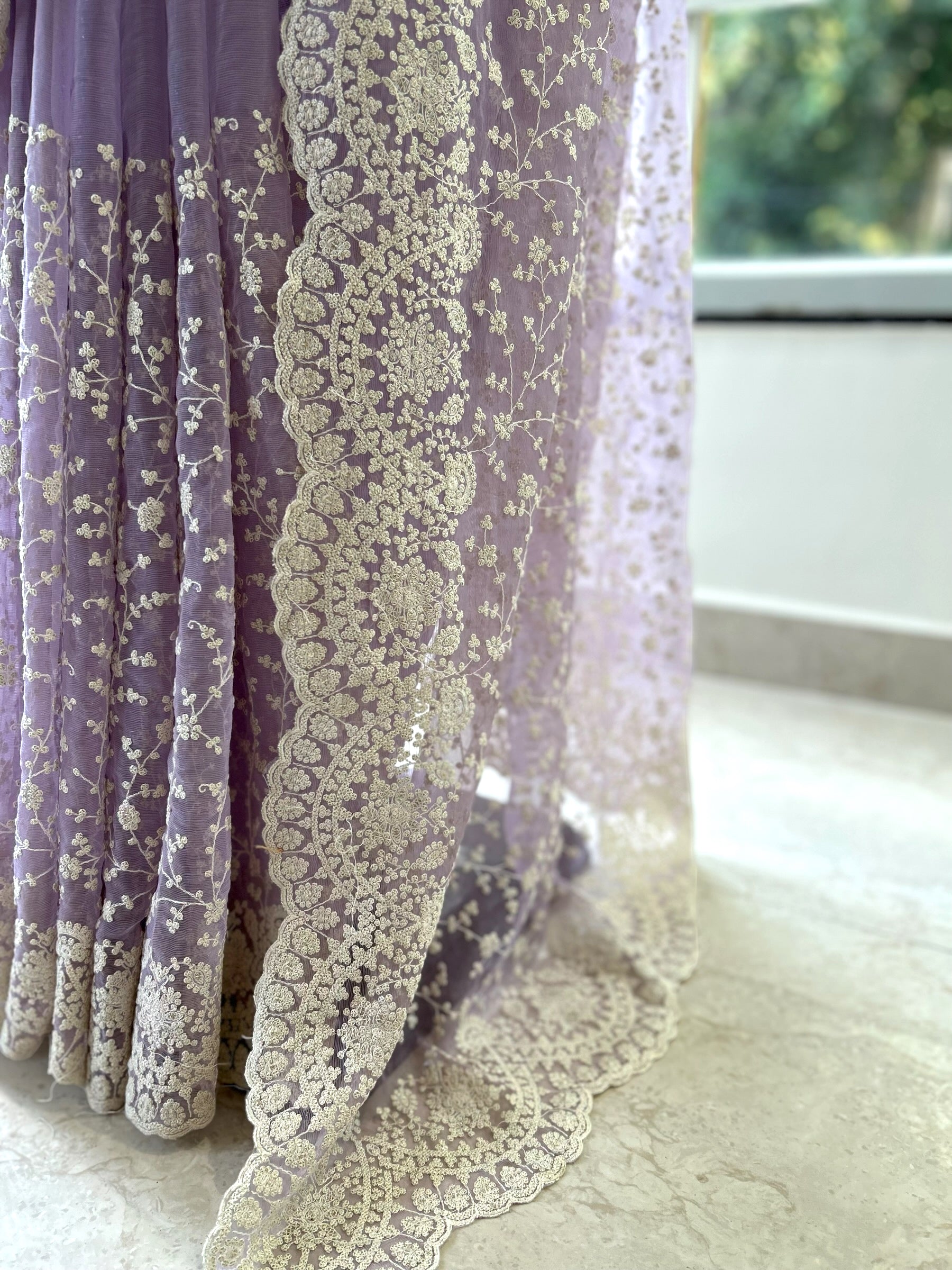 Lilac chiffon saree