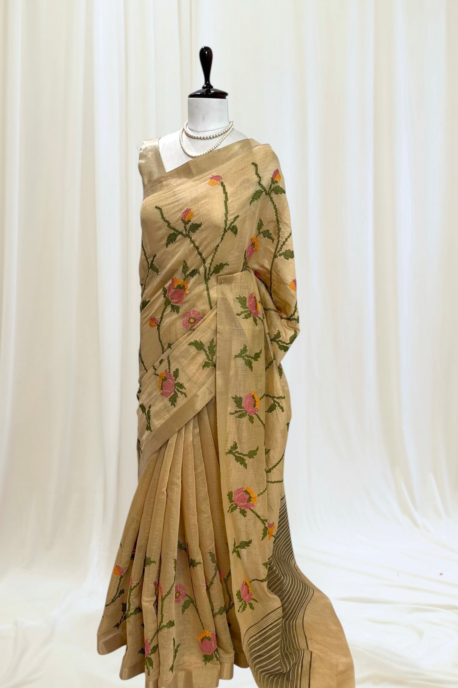 Golden resham work zari saree