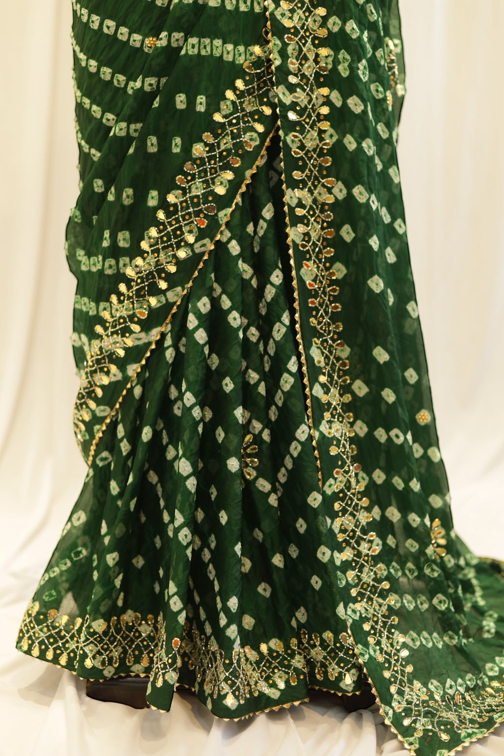 Pure viscose bandhani saree - Green