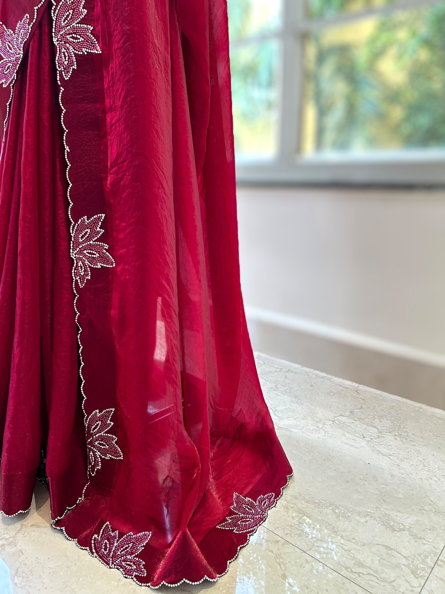 Fendy satin saree - Crimson