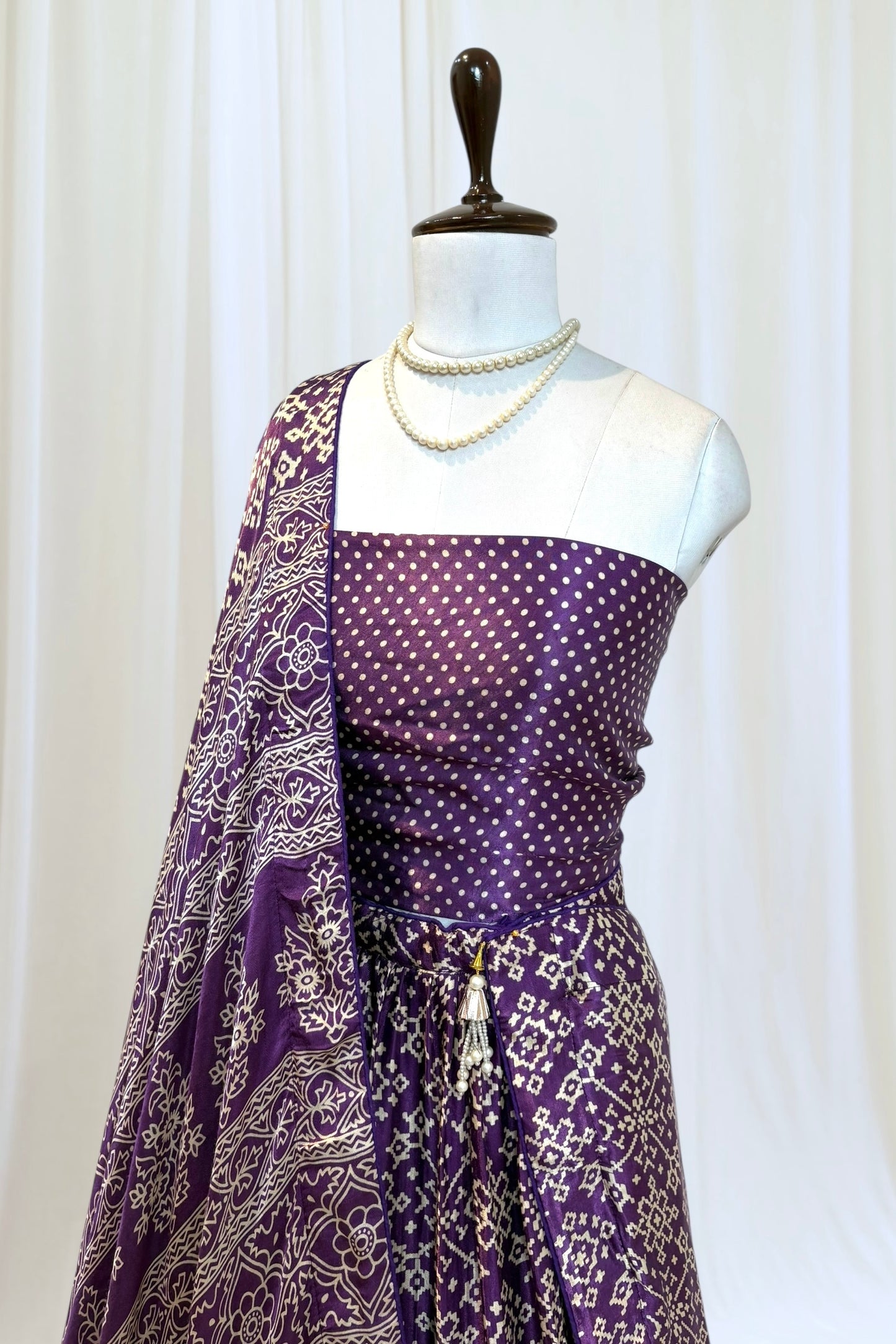 Ajrakh modal silk lehenga - Violet
