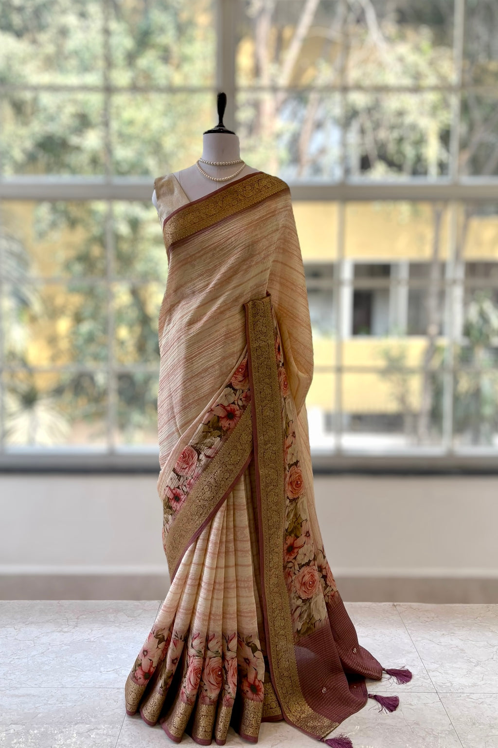Diamond chiffon saree - Pink