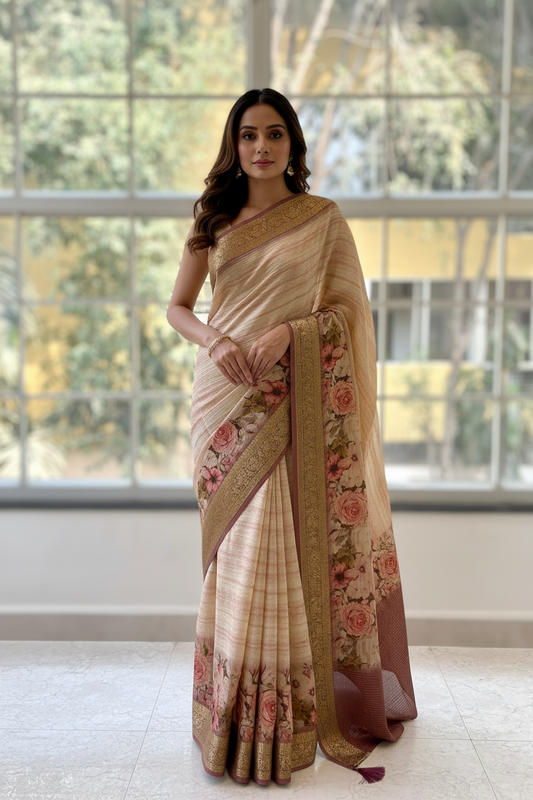 Diamond chiffon saree - Pink