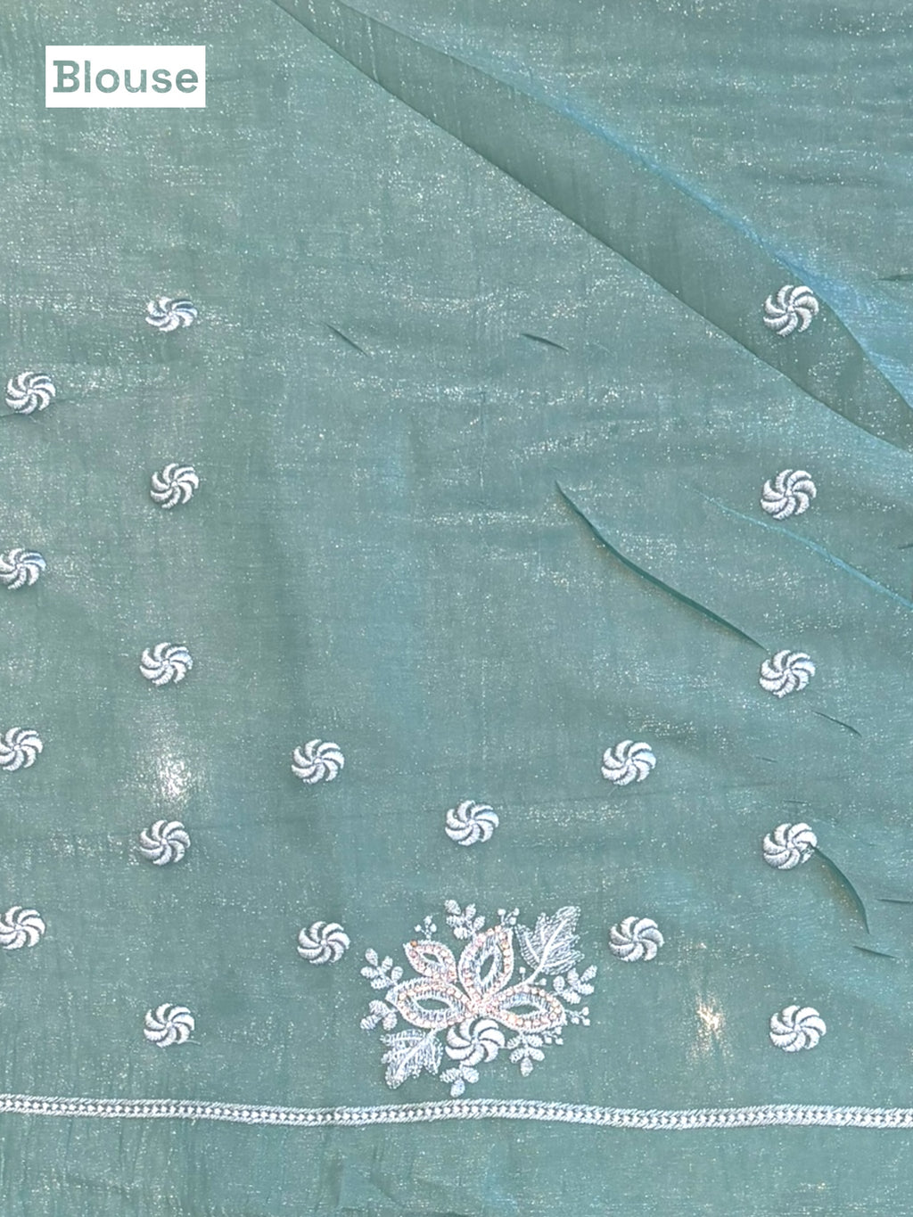 Emerald green shimmer chiffon saree