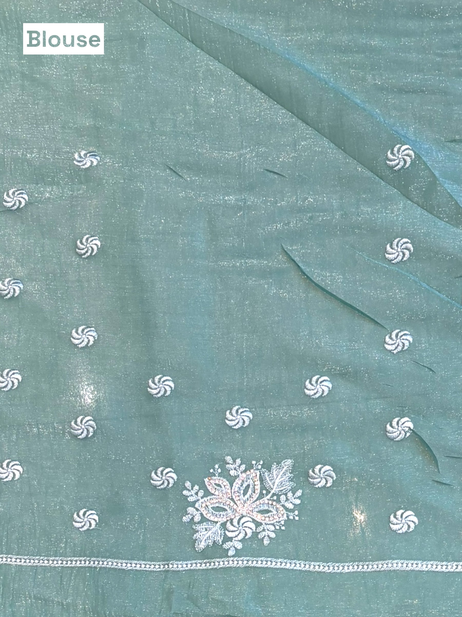 Emerald green shimmer chiffon saree