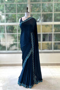 Navy blue sequins satin saree