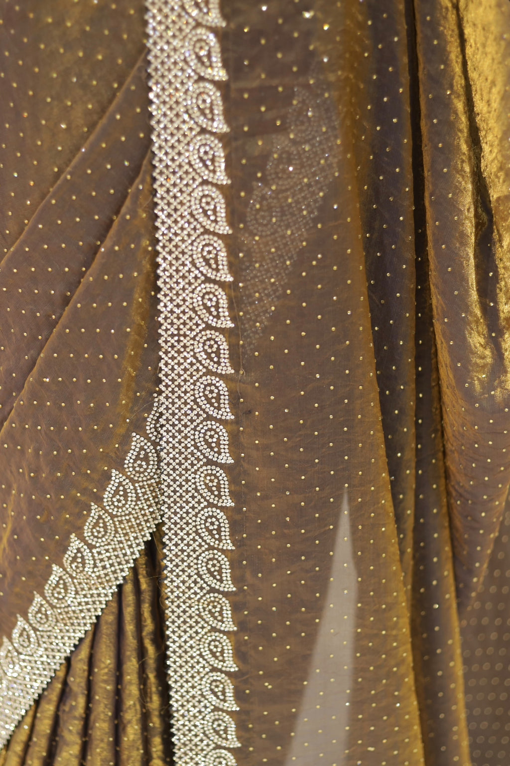 Golden fendy satin shimmer saree