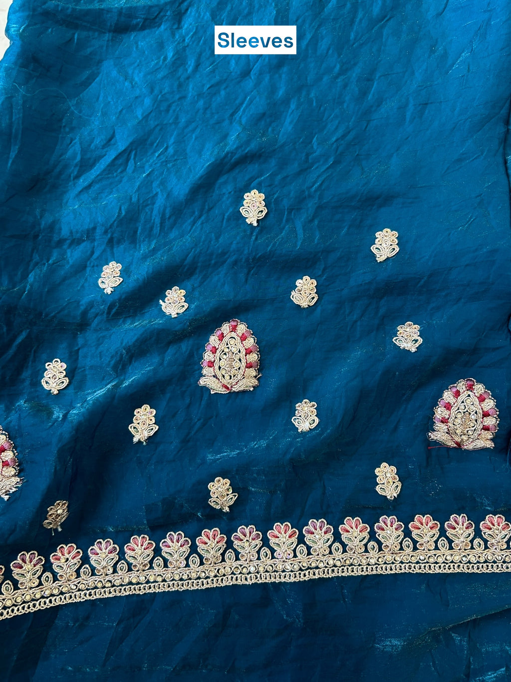 Crushed organza work saree