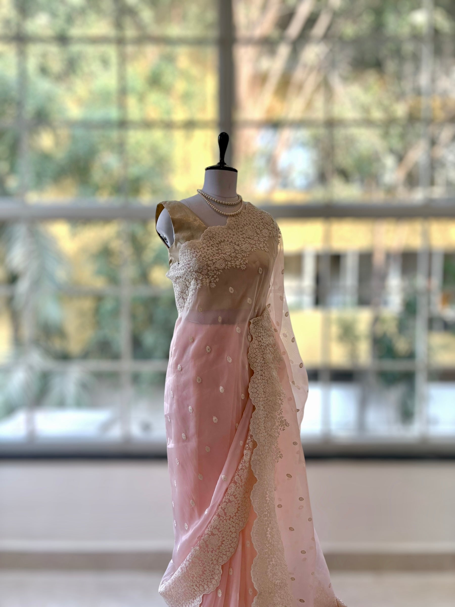 Lucknowi work saree - Baby pink