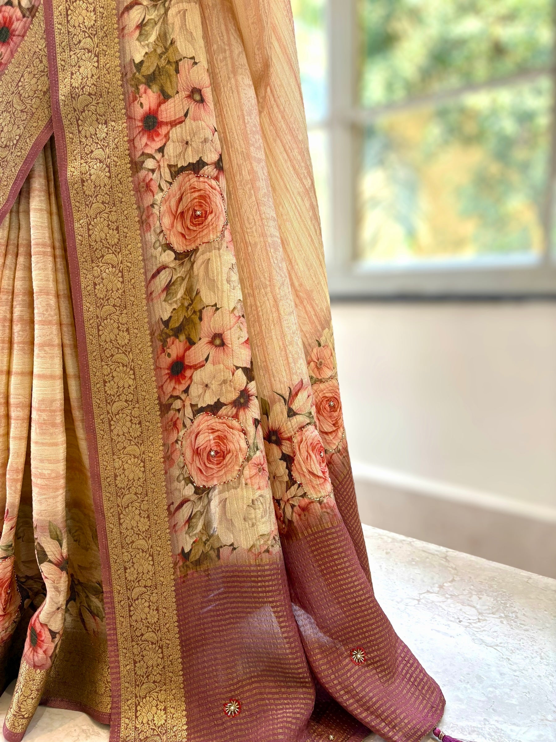 Diamond chiffon saree - Pink