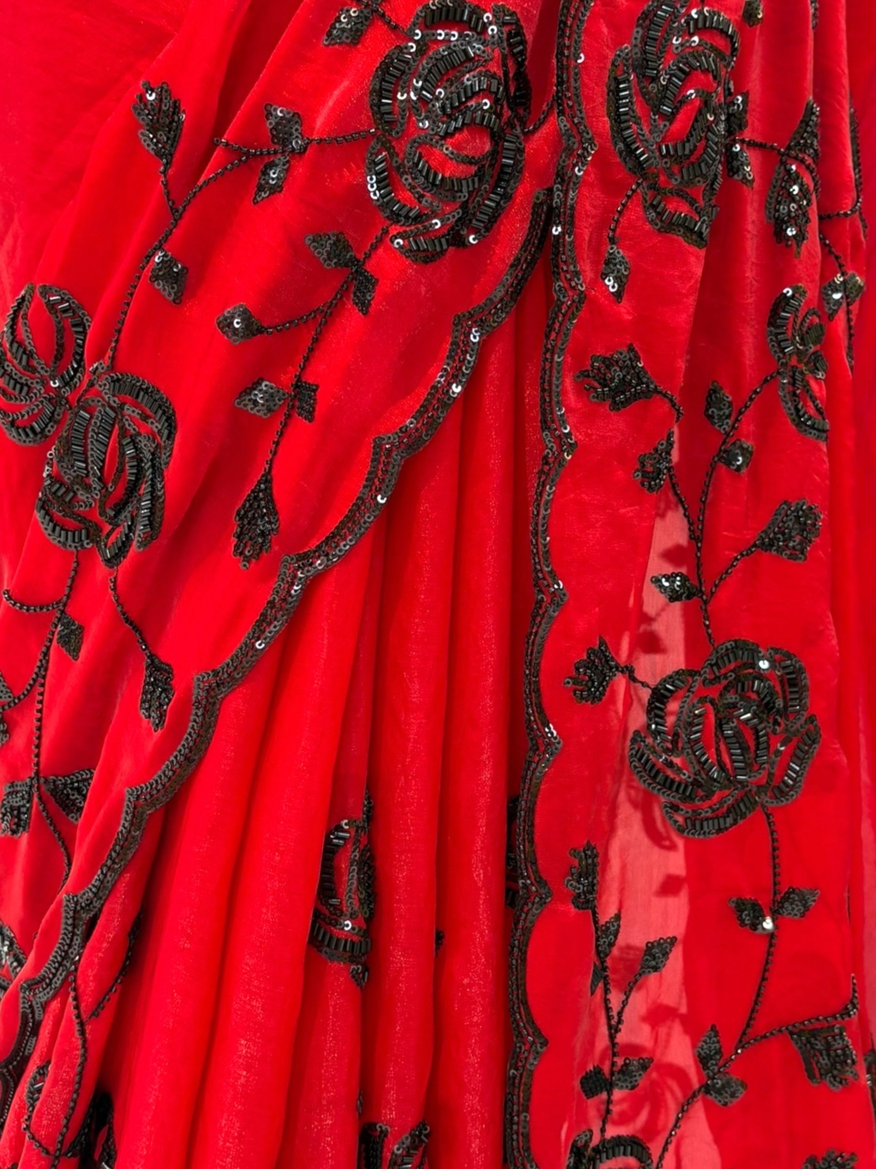 Designer red fendy sequins saree