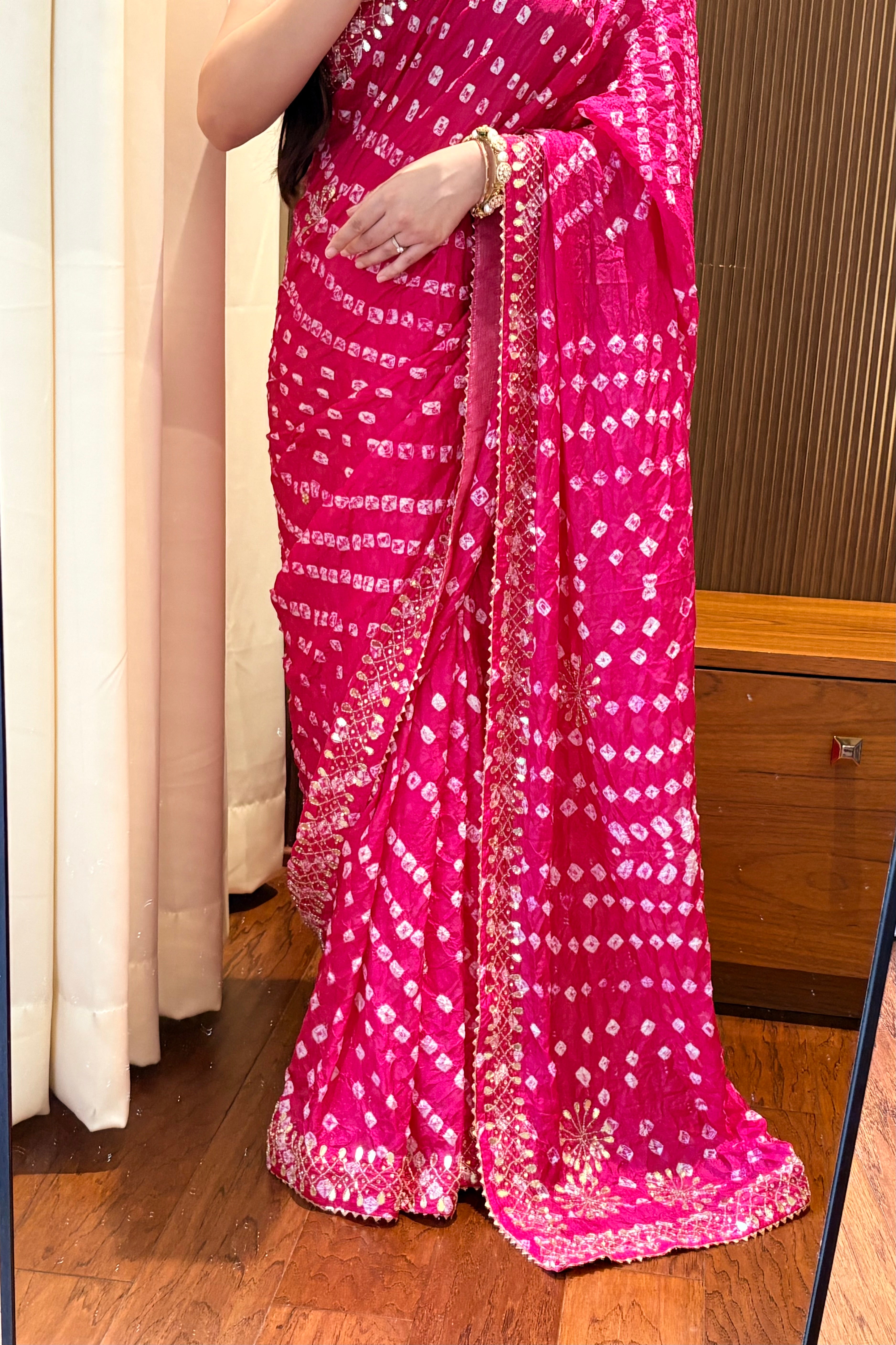 Pure viscose bandhani saree - Ruby Pink