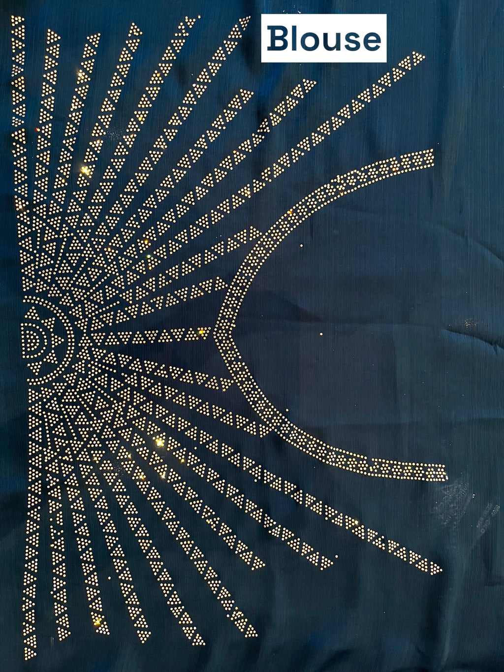 Swarovski embellished Marble Chiffon Saree - Navy Blue